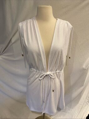 Jantzen White V-Neck Drawstring Swim Coverup